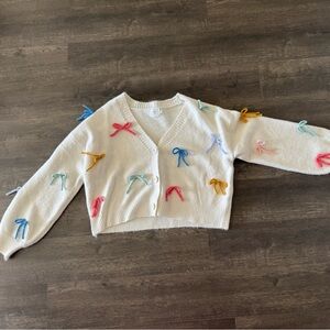 Colorful Bow Embellished Cardigan